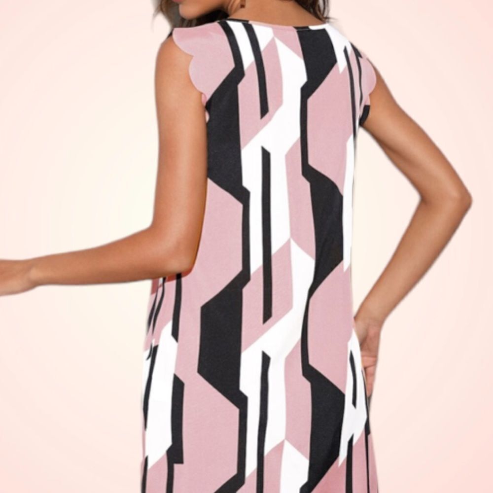 SHEIN NEW COLOR BLOCK KEYHOLE NECK SCALLOPED DRESS MEDIUM - Picture 2 of 9